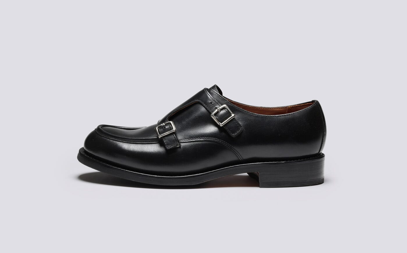 Andre Mens Monk Shoes in Black Leather Grenson