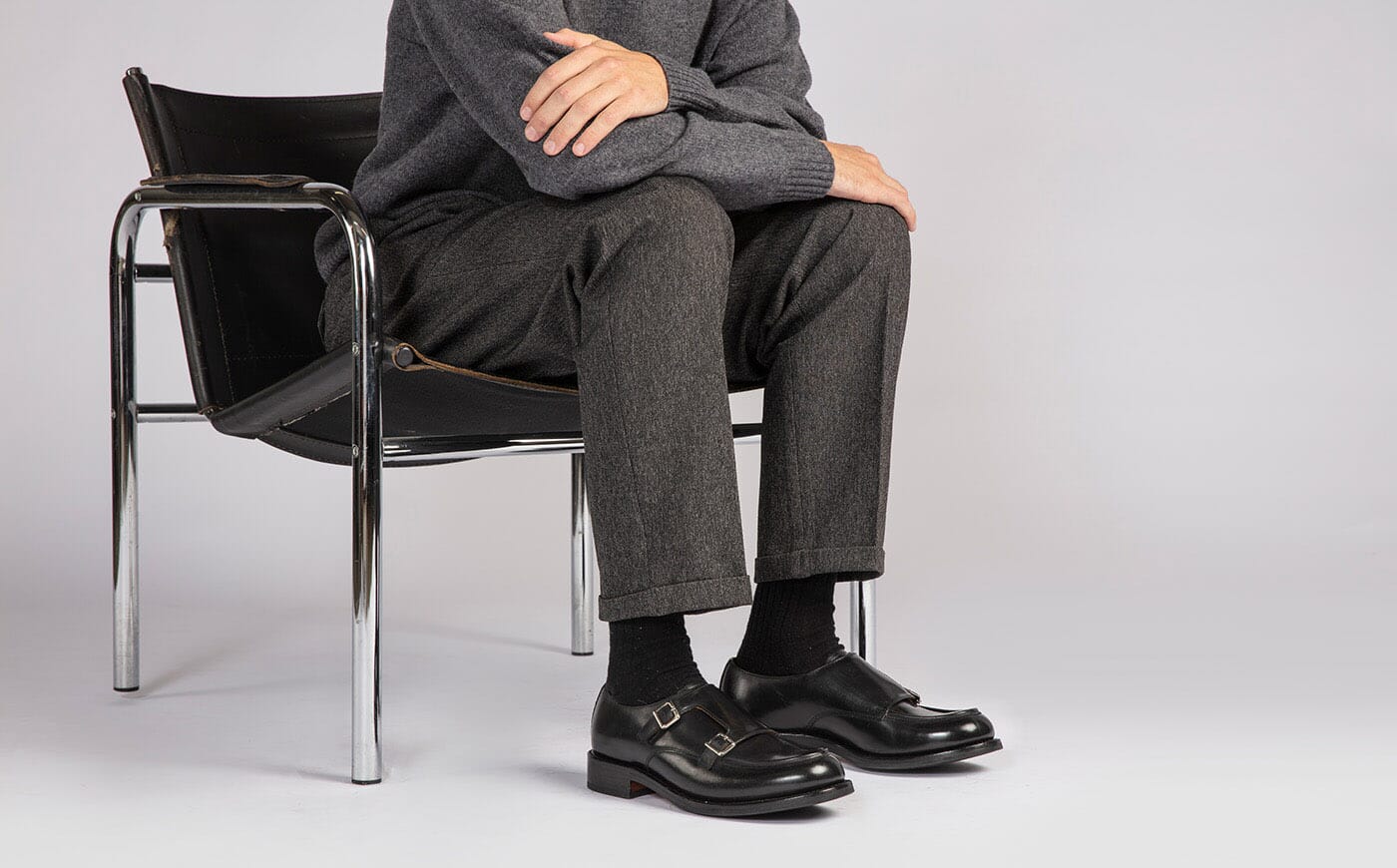Andre Mens Monk Shoes in Black Leather Grenson
