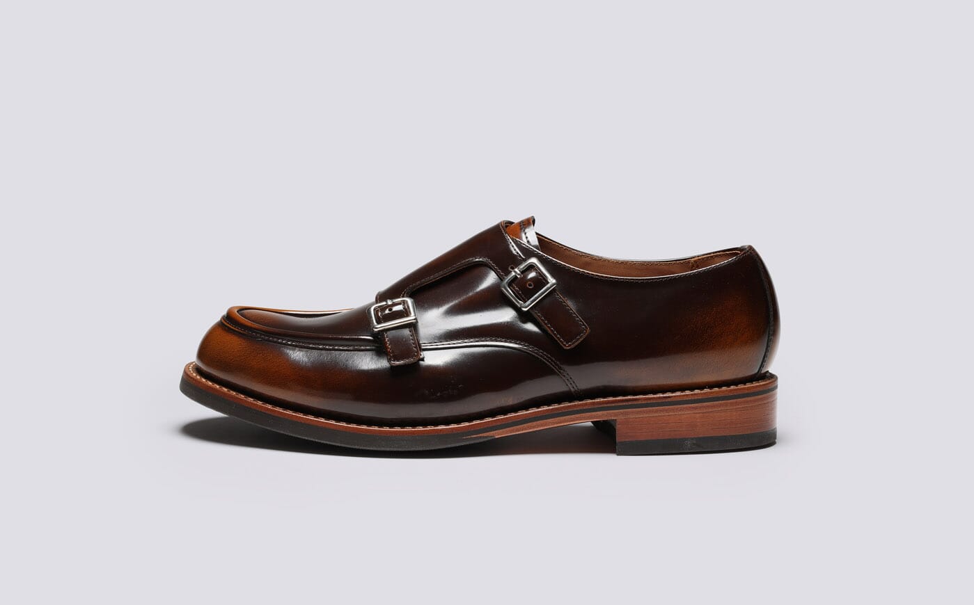 Andre Mens Monk Shoes in Tan Rub Off Leather Grenson