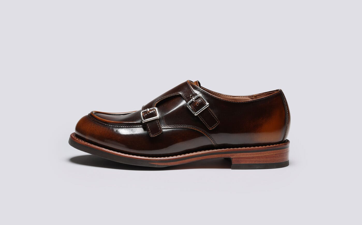 Andrea Womens Monk Shoes in Tan Rub Off Leather Grenson