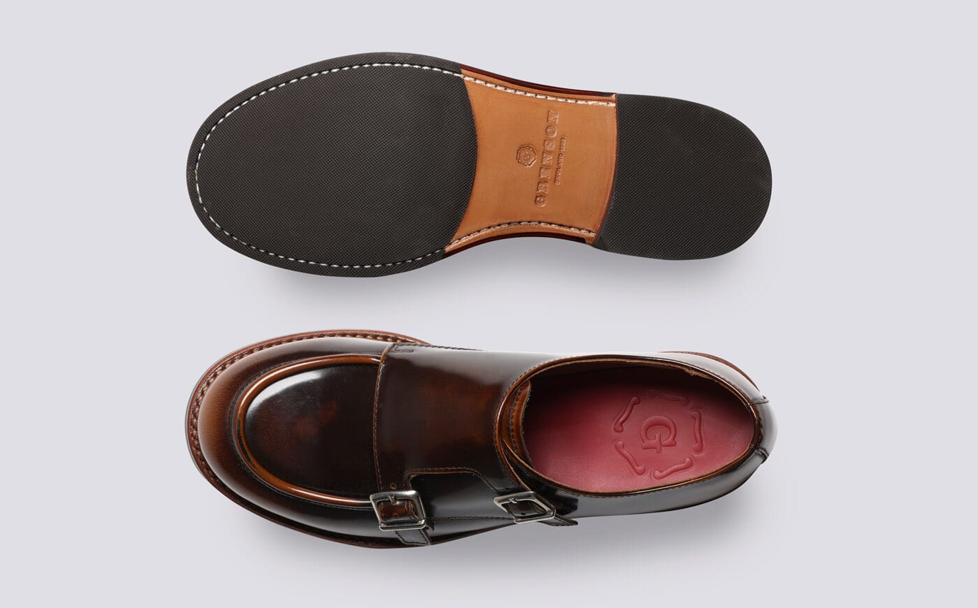 Andrea Womens Monk Shoes in Tan Rub Off Leather Grenson