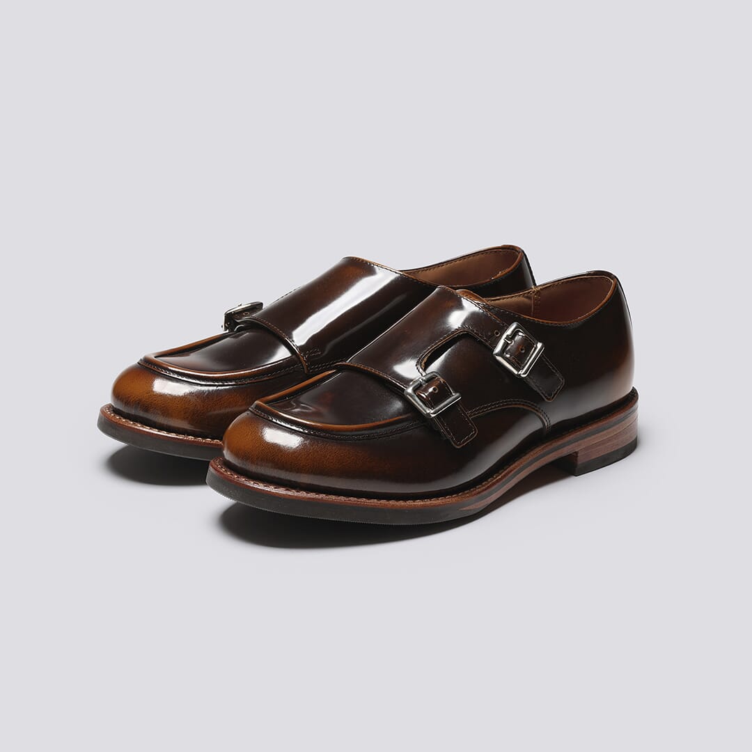 Andrea | Womens Monk Shoes in Tan Rub Off Leather | Grenson