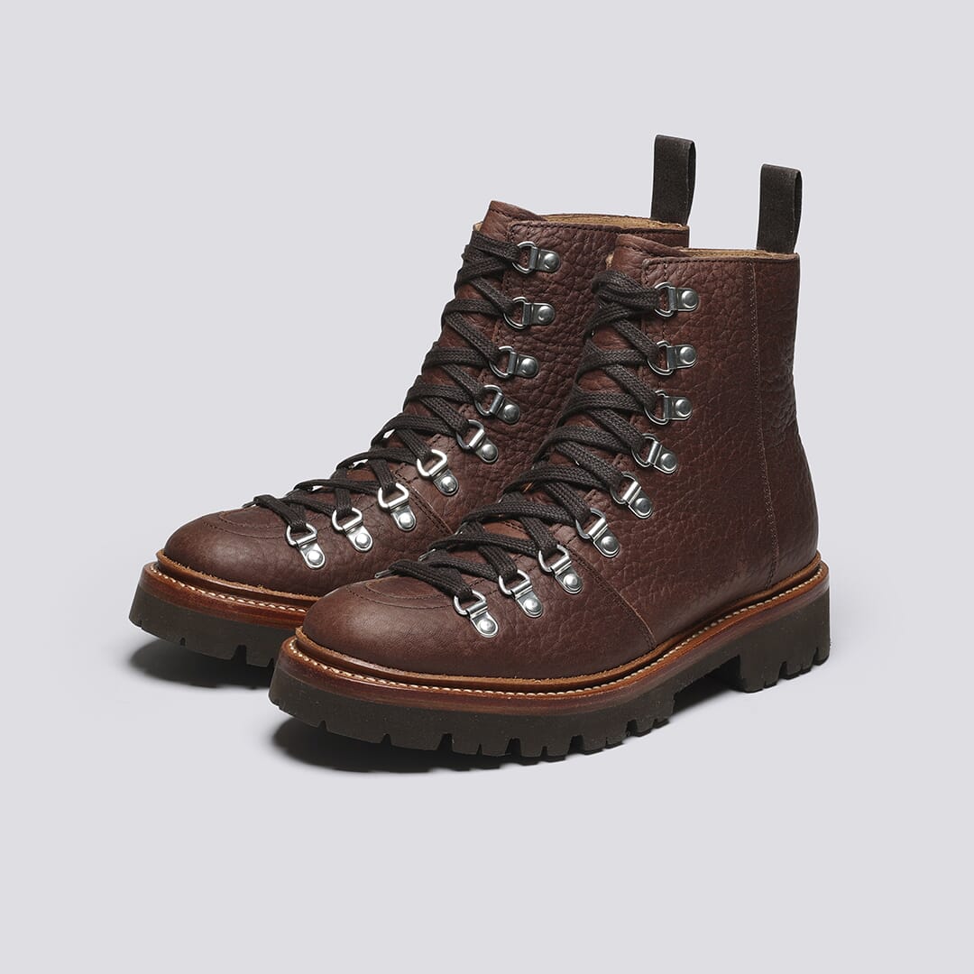Nanette Womens Hiker Boots in Brown Grain Leather Grenson