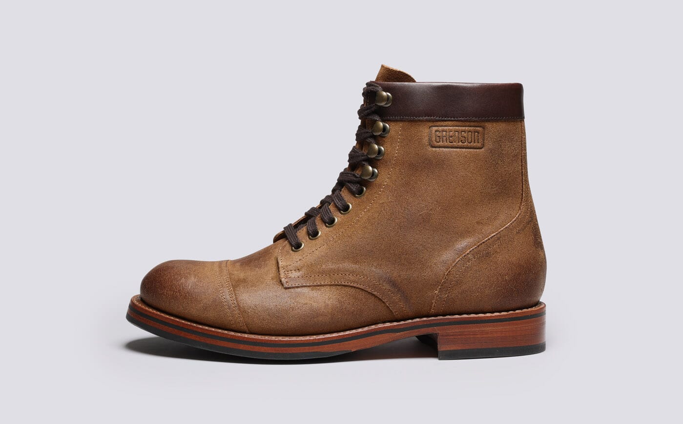 Bill Mens Boots in Brown Burnished Suede Grenson