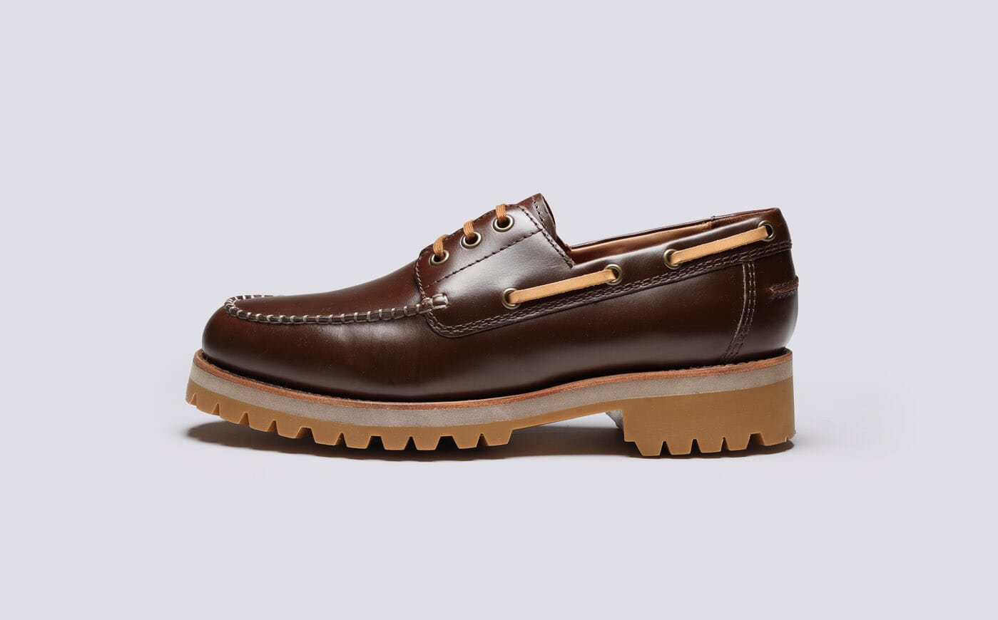 Dunstan Mens Boat Shoes in Chestnut Pull Up Leather Grenson
