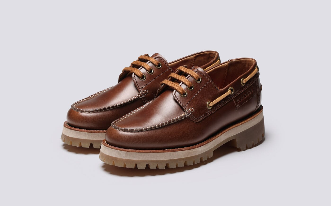 Ferne Womens Boat Shoes in Chestnut Pull Up Leather Grenson