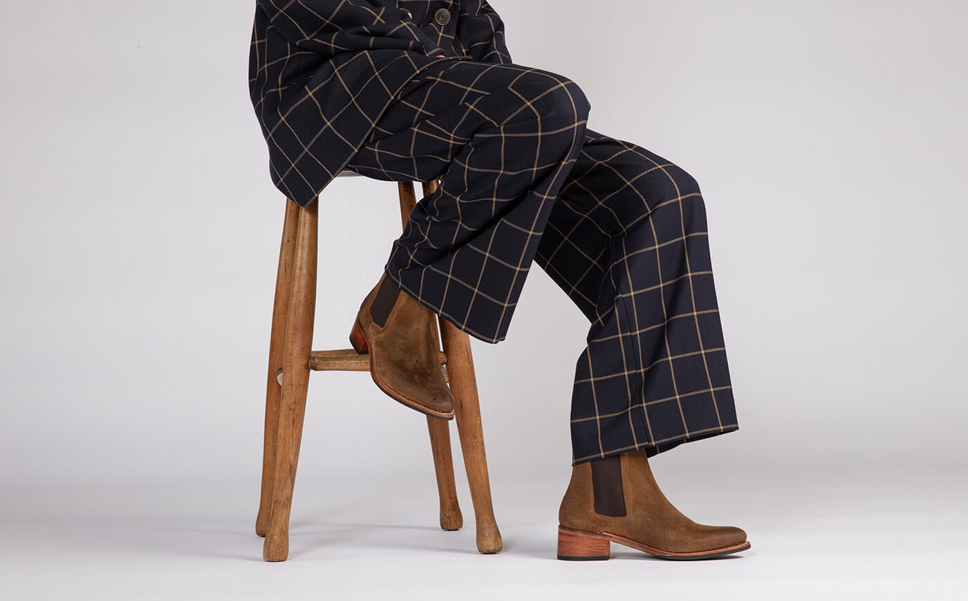 Ingrid | Womens Chelsea Boots in Brown Burnished Suede | Grenson