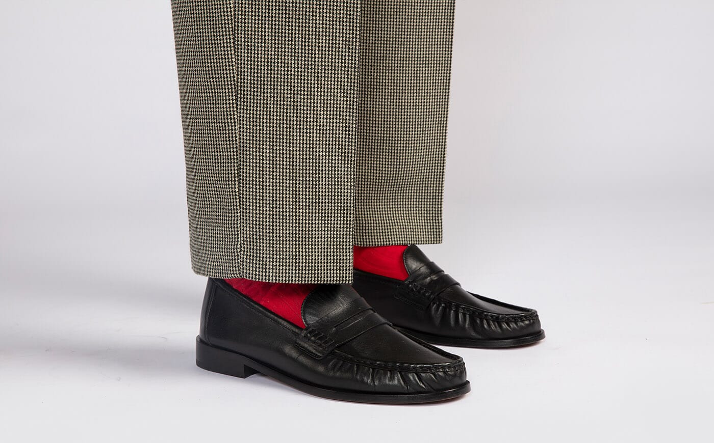 Simeon Mens Moccasin Loafers in Black Leather Grenson