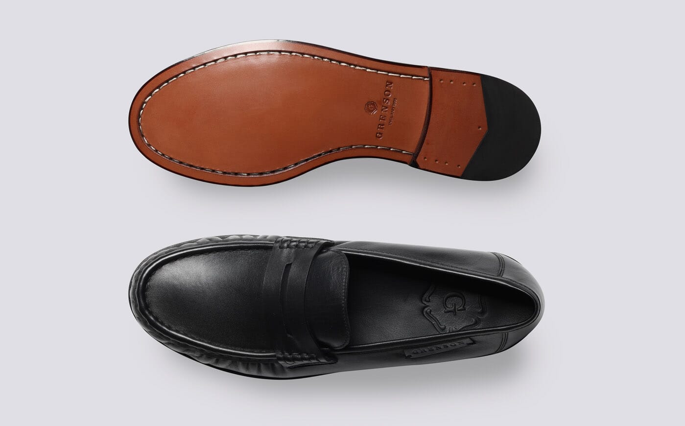 Simeon Mens Moccasin Loafers in Black Leather Grenson