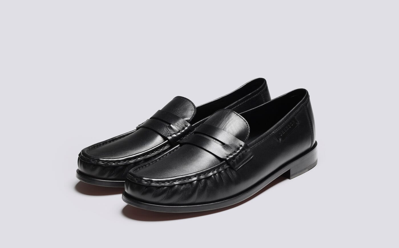 Simeon Mens Moccasin Loafers in Black Leather Grenson