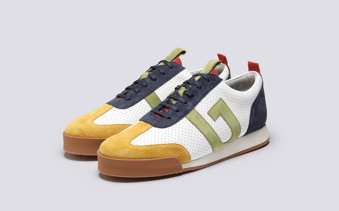 Mens Sneaker 51 | Trainers in Perforated Leather and Suede | Grenson