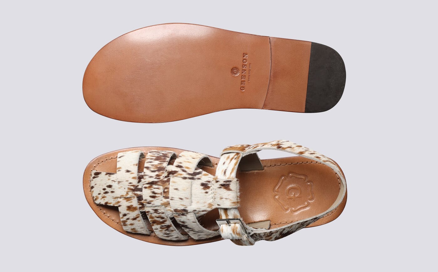 Quincy | Mens Sandals in Western Print Hair on Hide | Grenson