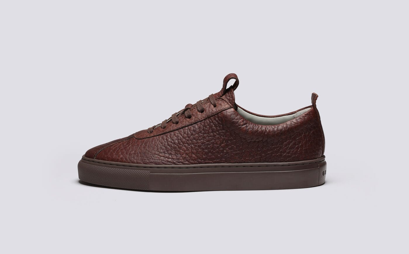 Handcrafted Brown Grained Leather Sneakers with Pool Sole