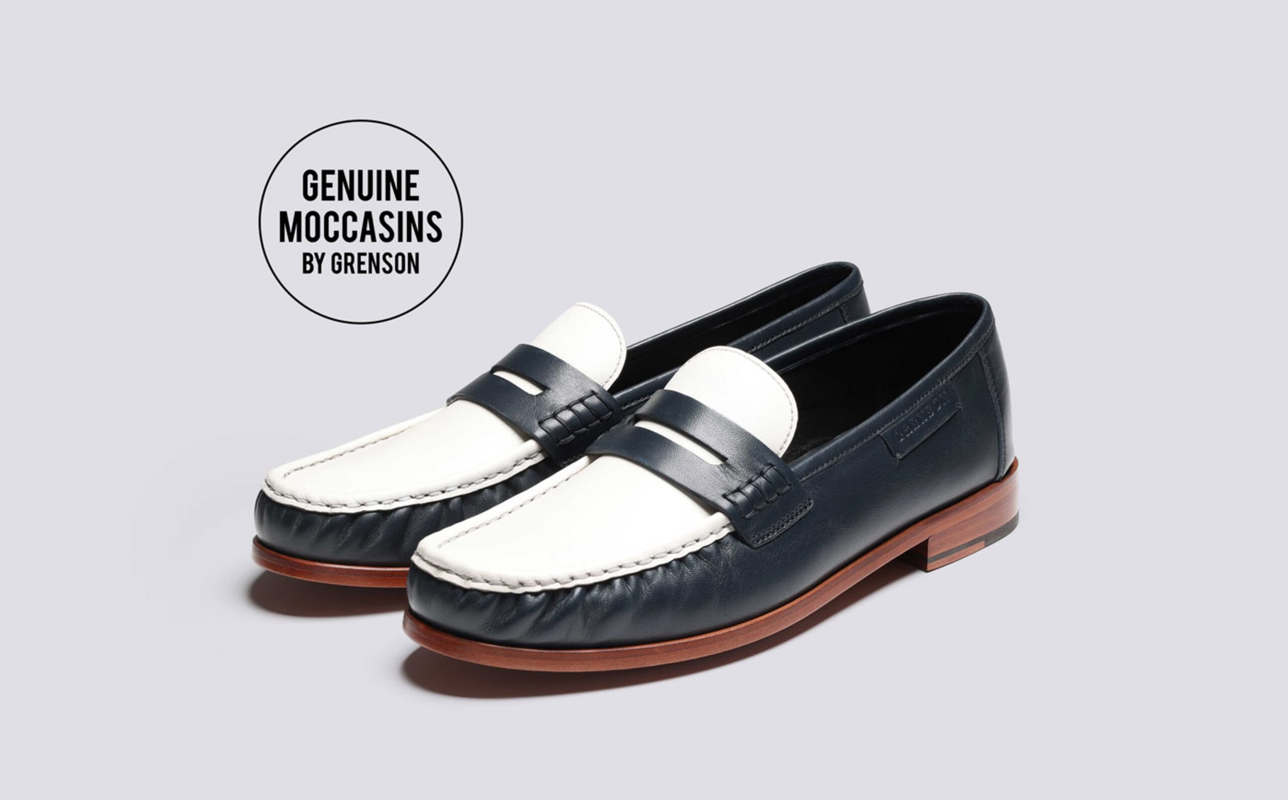 Simeon | Mens Moccasin Loafers in Navy and White | Grenson display picture 1