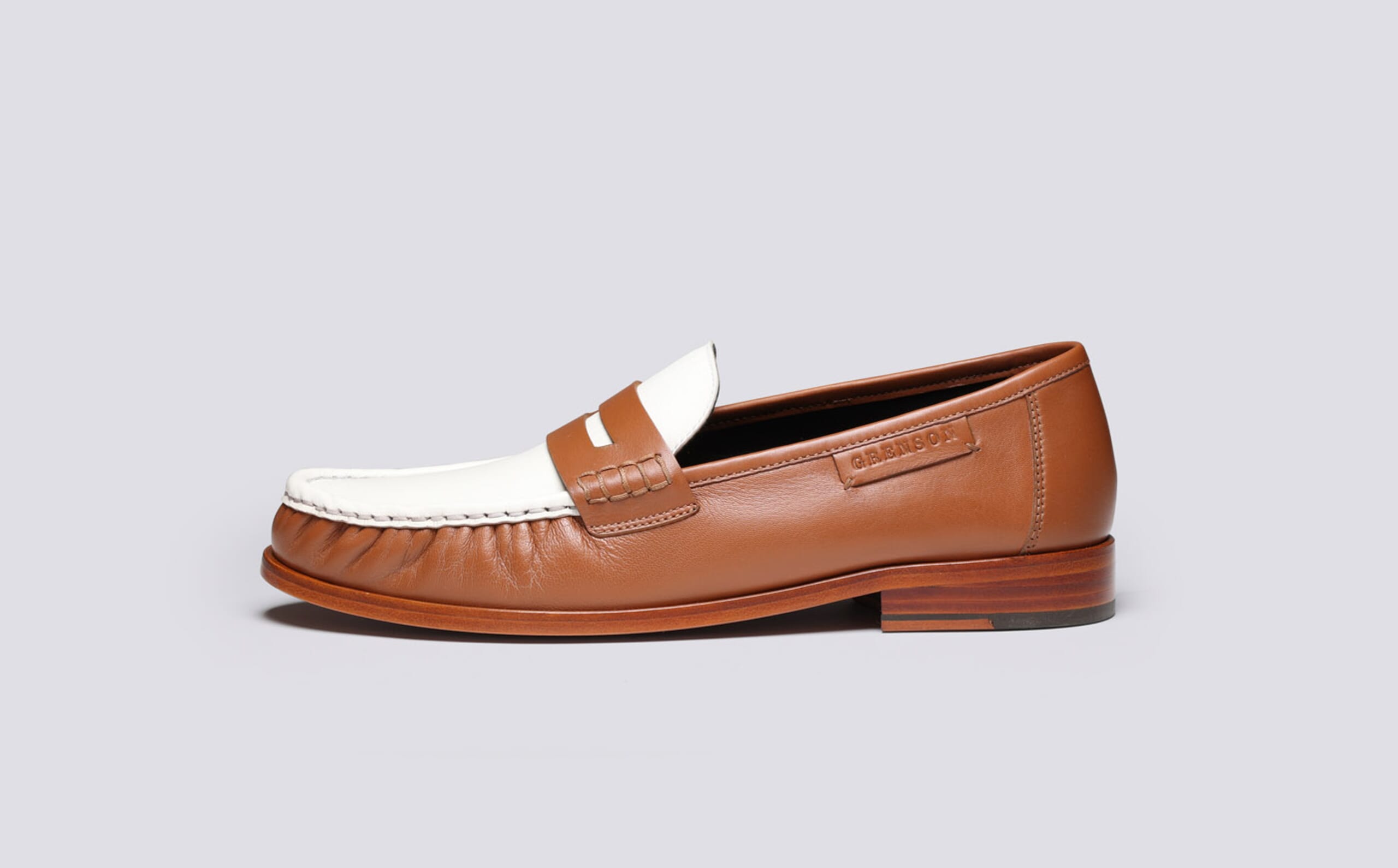 Simeon | Mens Moccasin Loafers in Tan and White | Grenson display picture 2