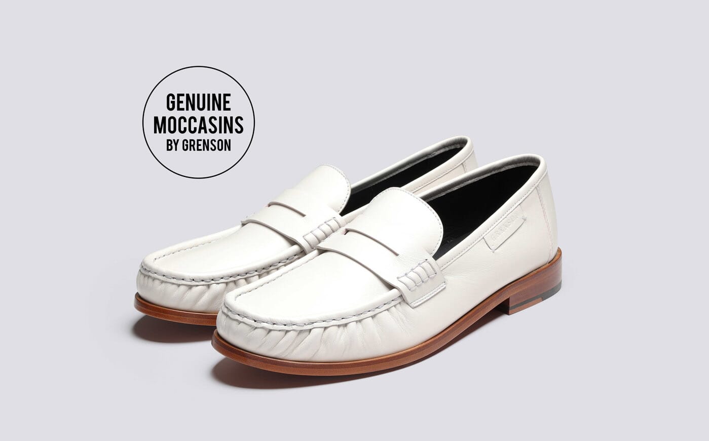 Simeon | Mens Moccasin Loafers in White | Grenson