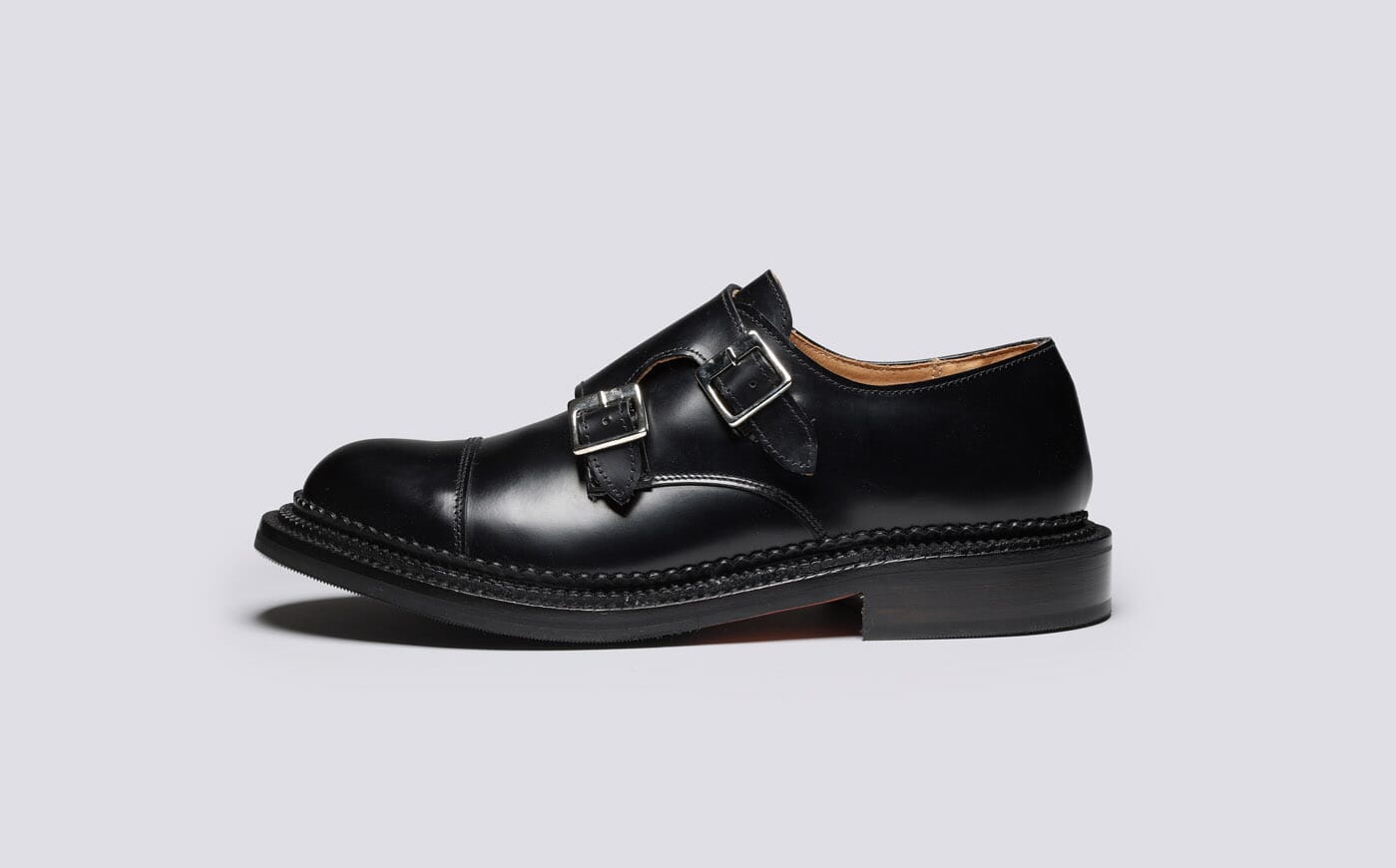 Diggery | Mens Triple Welt Monk Shoes in Black | Grenson