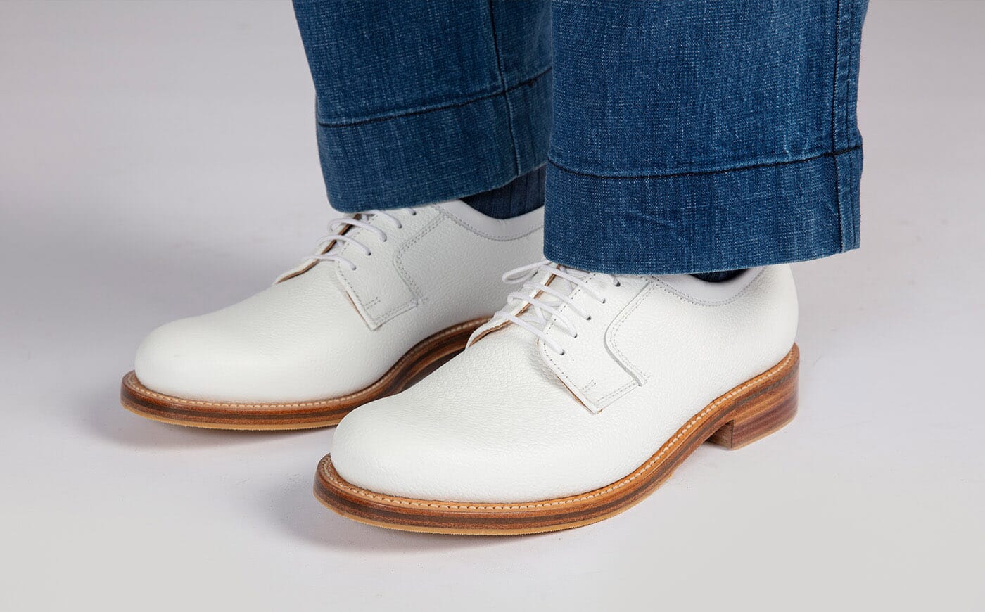Camden | Mens Derby Shoes in White Grain | Grenson