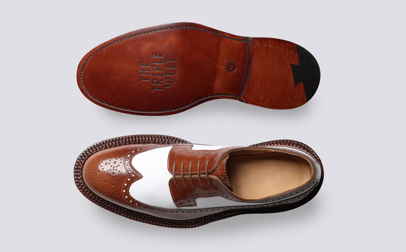 Aldwych | Mens Brogues in Mid Brown and White Leather | Grenson