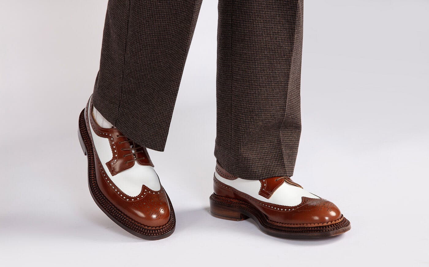 Aldwych | Mens Brogues in Mid Brown and White Leather | Grenson