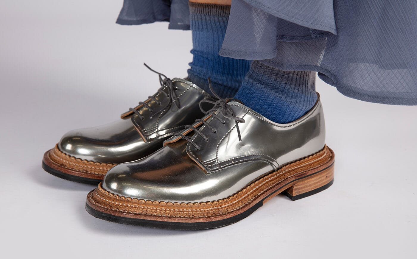 Devon | Womens Shoes in Silver with Triple Welt | Grenson - Main View