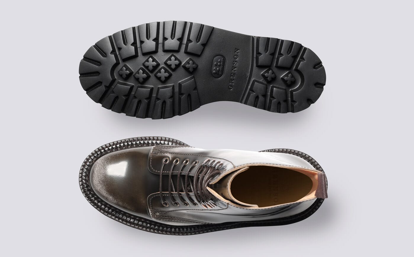 Arabella | Womens Triple Welt Boots in Grey Rub Off Leather | Grenson