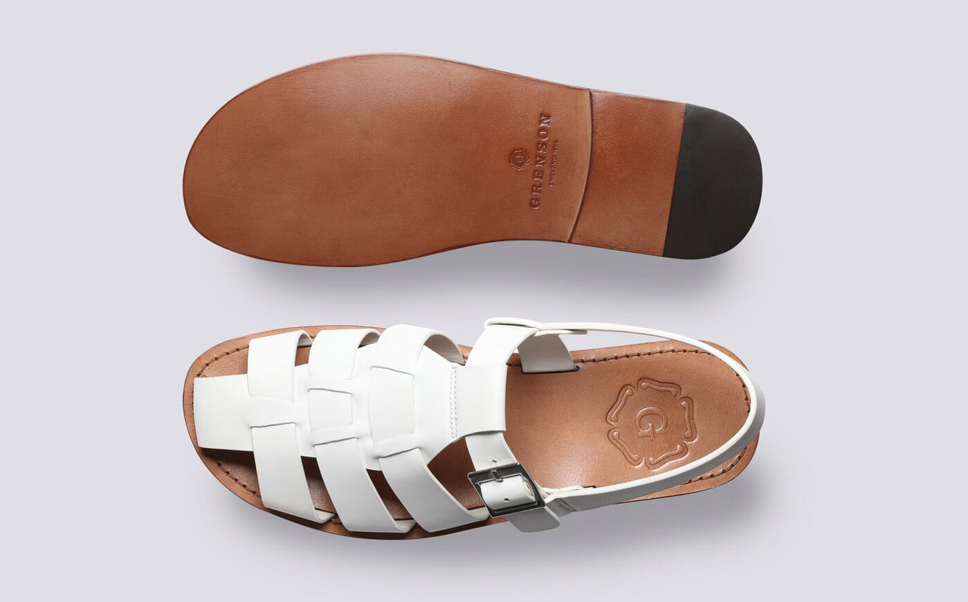 Quincy | Mens Sandals in White Leather | Grenson