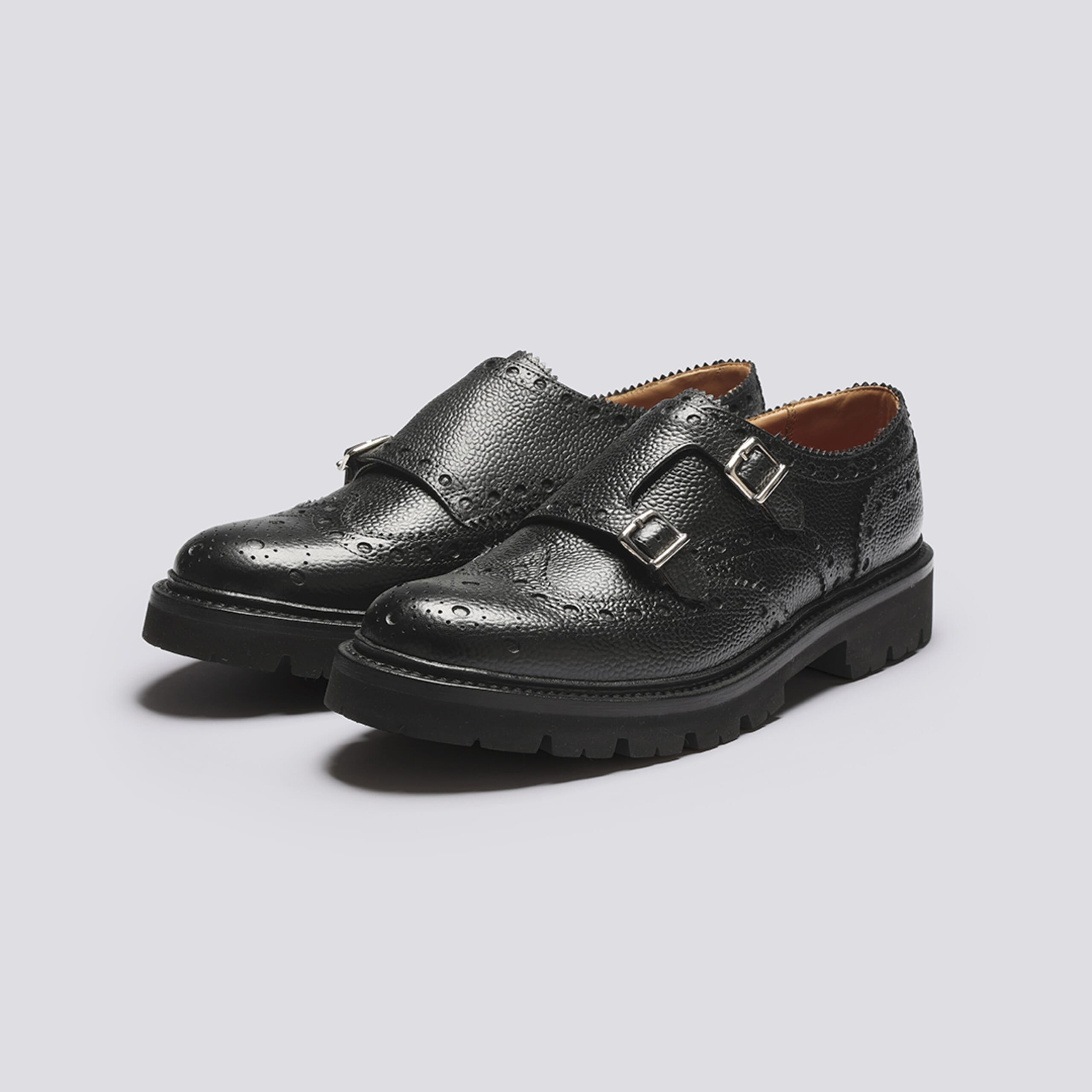 Grenson ‘Brogued’ Monk Strap leather shoes. Archer | Mens Brogue Monk Shoe in Black Leather | Grenson main image 4