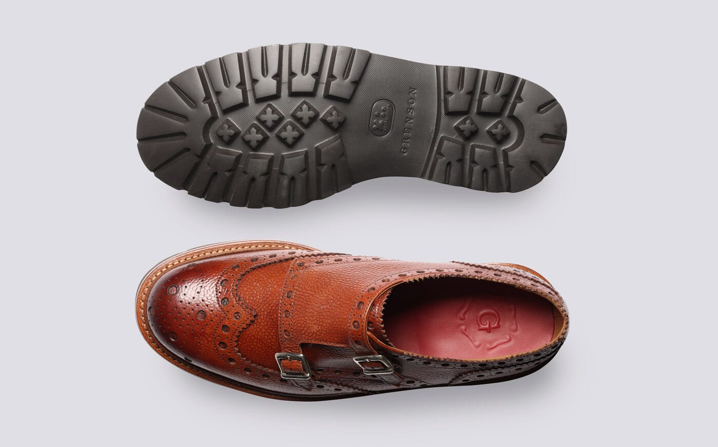 Archer | Mens Brogue Monk Shoe in Tan Leather | Grenson