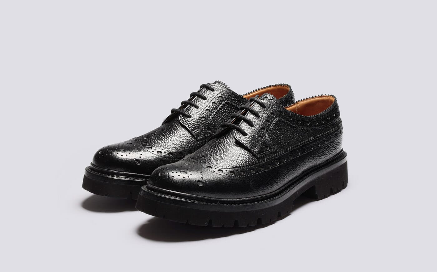 grenson Everett Mens Brogues in Black Grain Leather Outlet