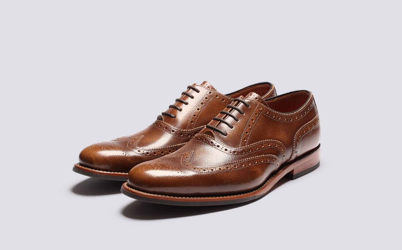 grenson Stanley | Mens Oxford Brogue in Tan Calf Leather with a