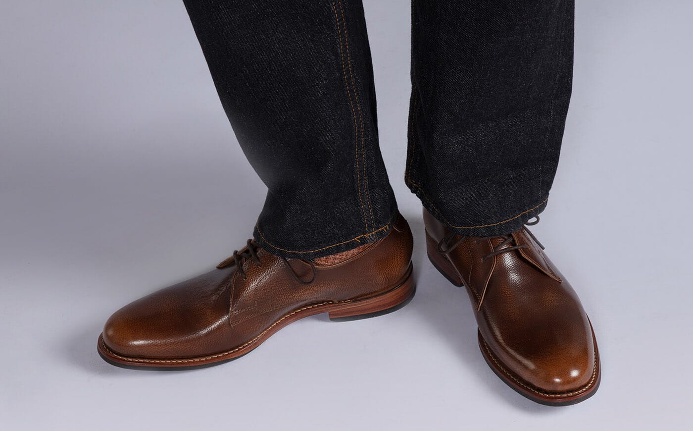 Grenson Tan Leather Derby Shoes with Black Laces Eric and Ernie - now in polished tan rub off leather main image 3