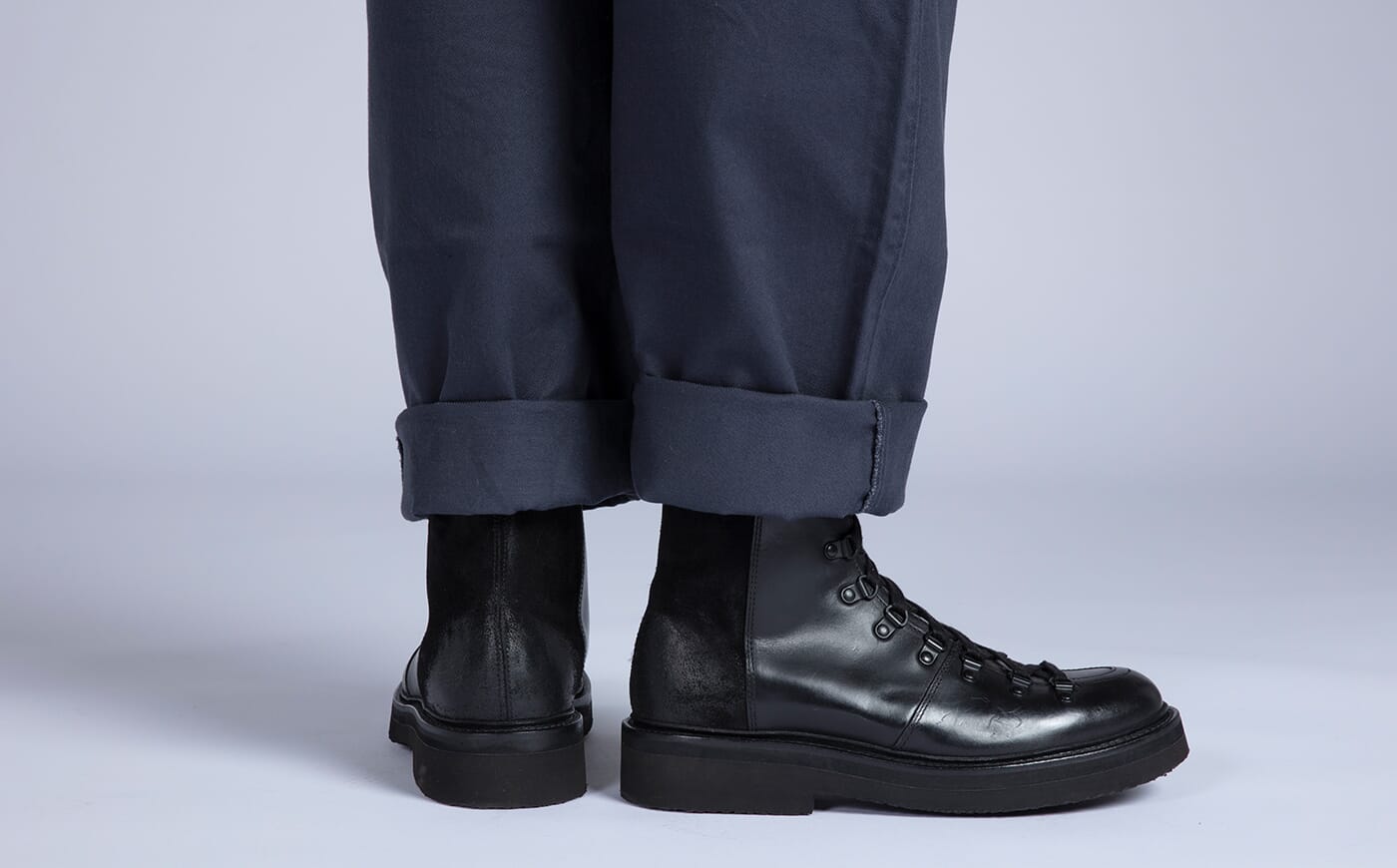 Brady | Mens Hiker Boots in Black Leather and Suede | Grenson