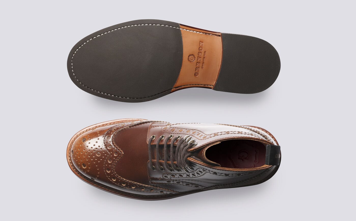 Fred | Mens Brogue Boots in Tan Grain Leather | Grenson