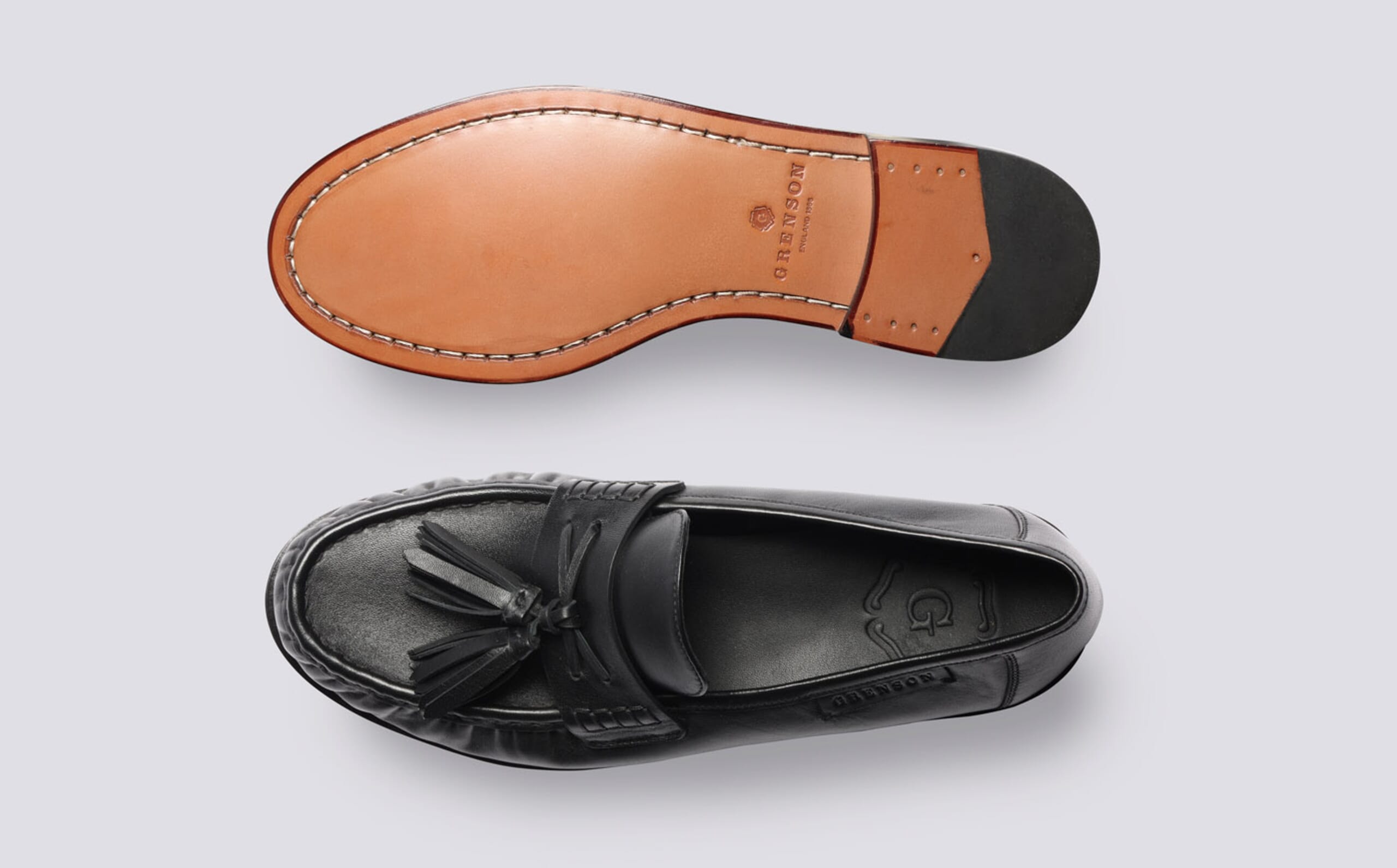 GRENSON Black Leather Tassel Loafers Shoes Men 9 Made In England Merlin | Loafers for Men in Black Dipped Leather | Grenson main image 2