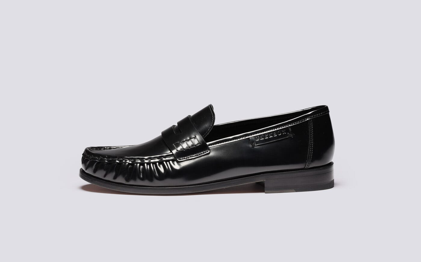 Simeon | Mens Moccasin Loafers in Black Hi Shine Leather 