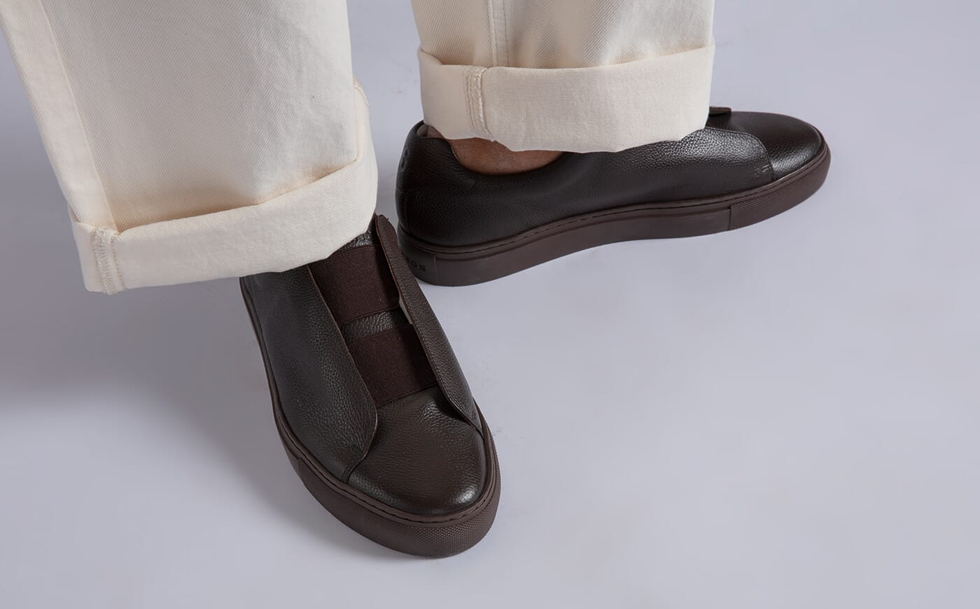 Sneaker 89 Mens Derby Slip On Shoes in Brown Grain Grenson