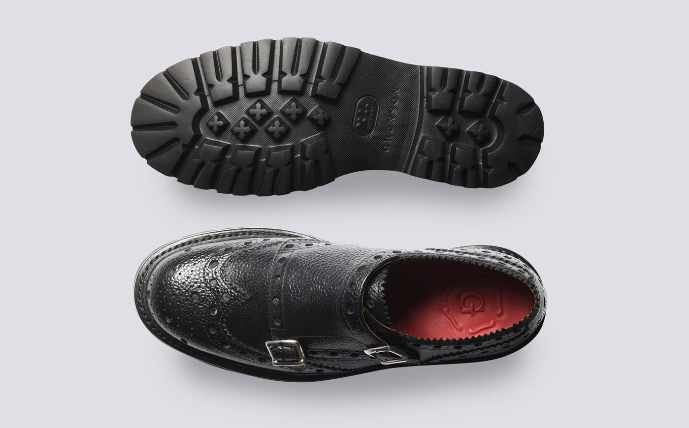 Ariel Women #39 s Double buckled Black Leather Wingcap Brogue Grenson