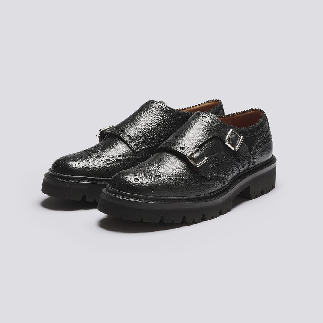 Ariel Women #39 s Double buckled Black Leather Wingcap Brogue Grenson