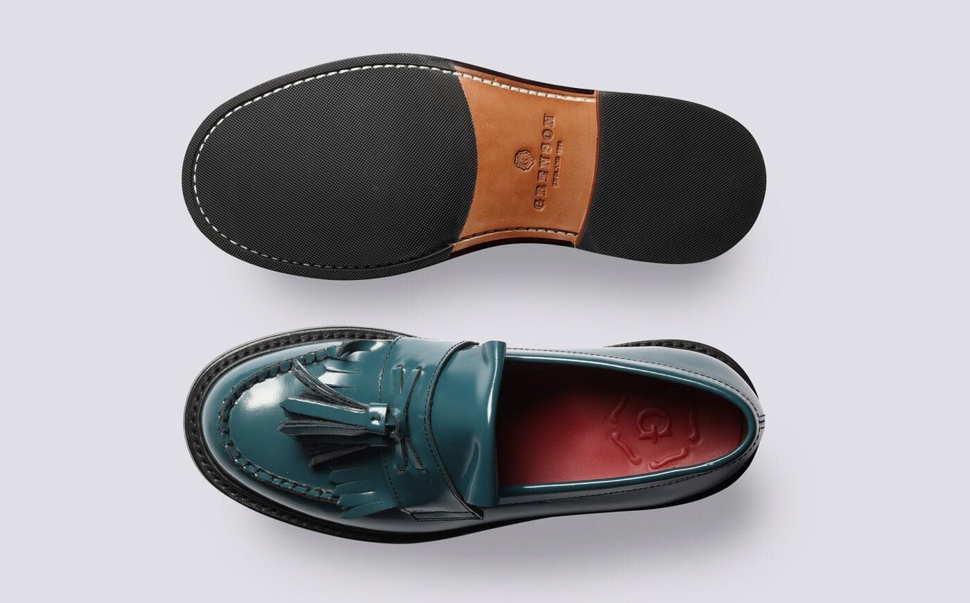 Mirabelle | Womens Loafers in Teal Gloss Leather | Grenson