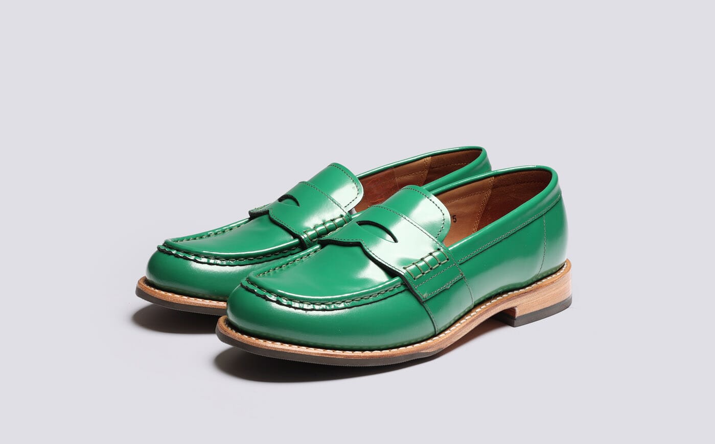 Natalie | Womens Loafers in Green Gloss Leather | Grenson