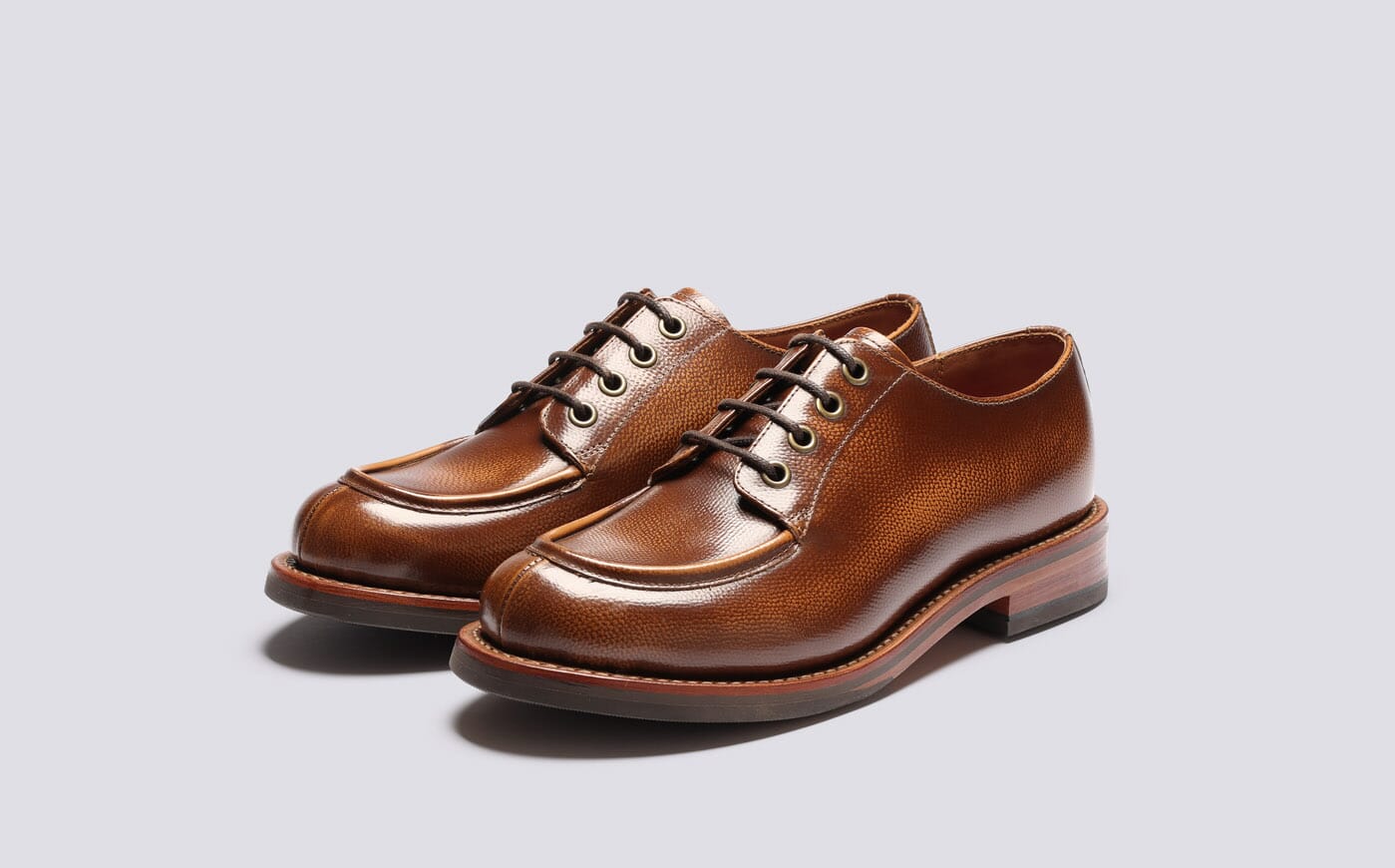 Caitlyn Womens Derby Shoes in Tan Grain Leather Grenson