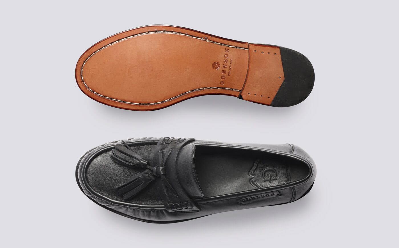 Mari | Womens Tassel Moccasin Loafers in Black Leather | Grenson display picture 1