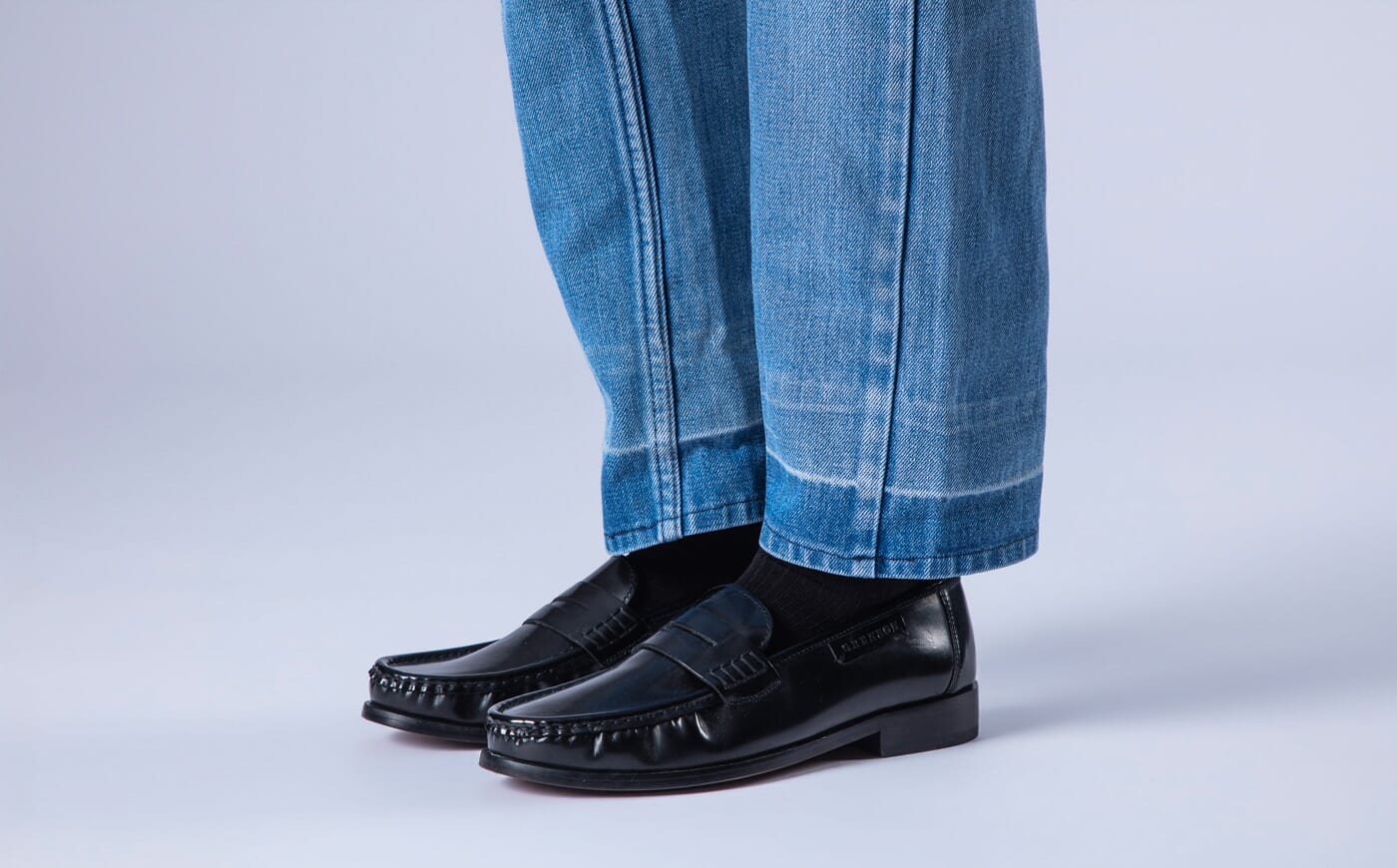Susanna | Womens Moccasin Loafers in Black Hi Shine Leather | Grenson
