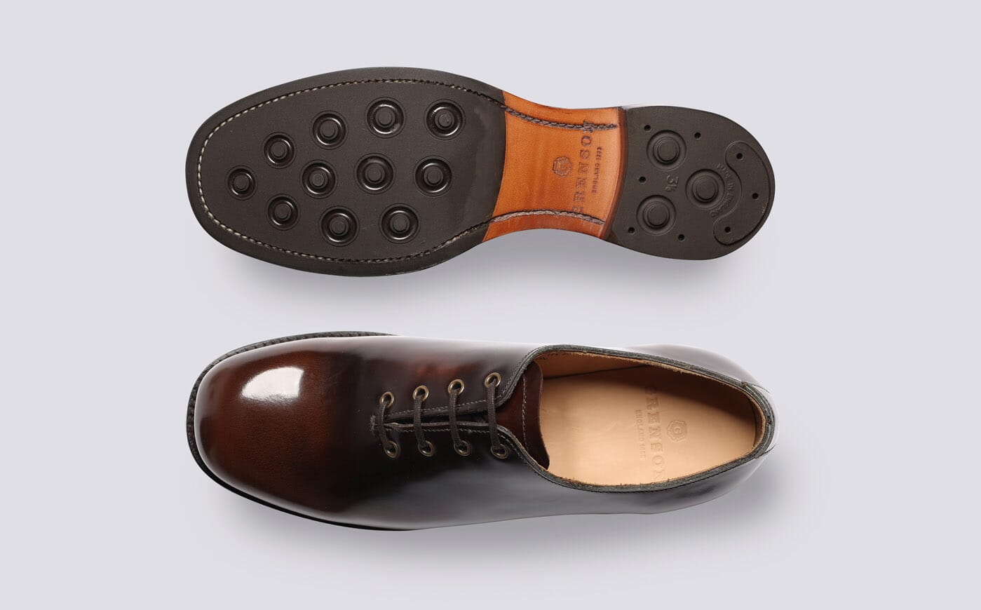 Fairfax | Mens Wholecut Oxford Shoes in Dark Brown Leather | Grenson