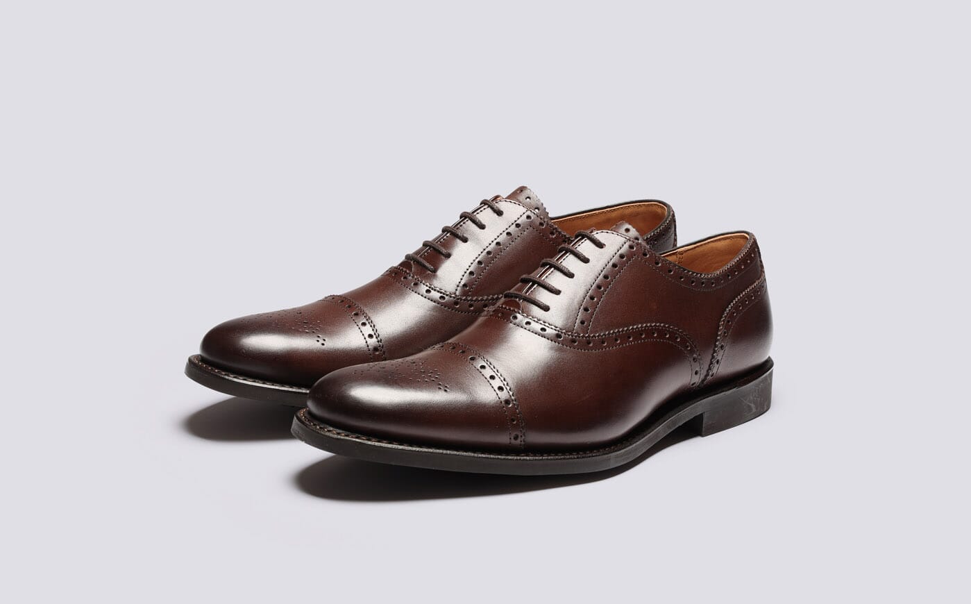 Grenson Cap Toe Oxford 5105 Burnished Dark Brown Leather Made in England US 8 Professor Oxford Burnished Brown Leather Shoes For Men – The  main image 3