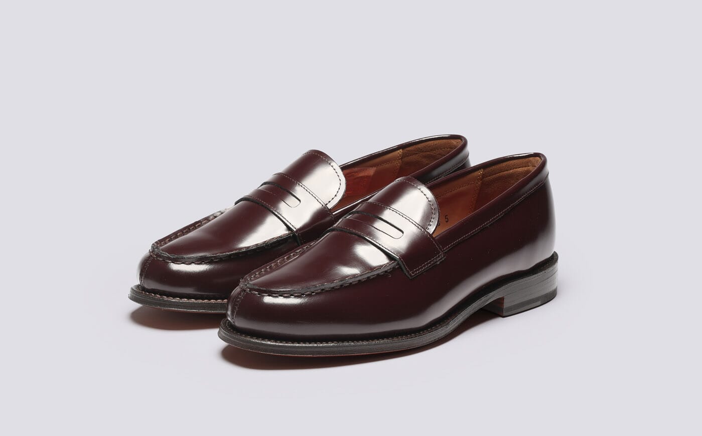 Burgundy Grenson loafers, size 7 Omar | Mens Moccasin Loafers in Burgundy Polished Leather  main image 2