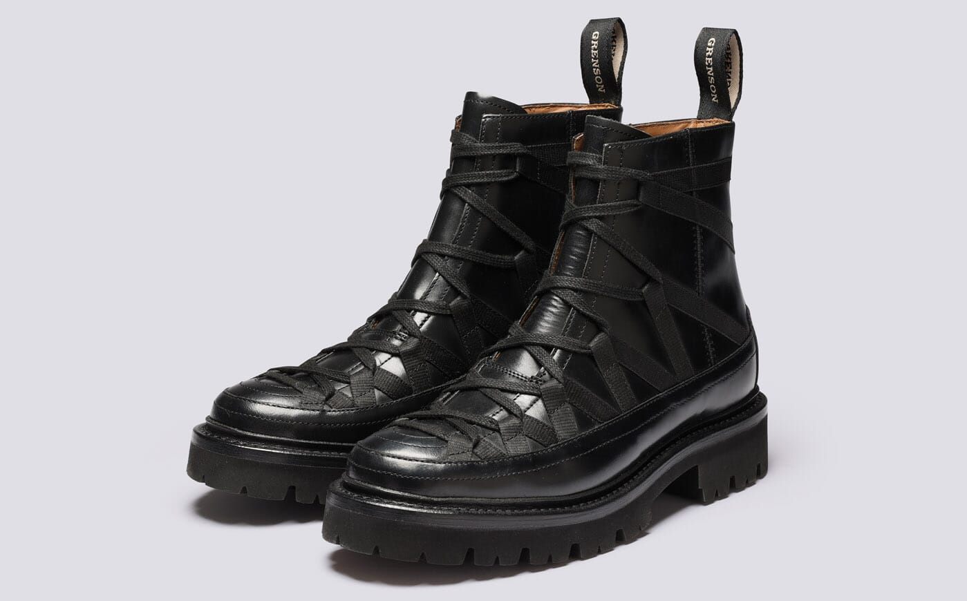Jeanette | Womens Hiker Style Boots in Black Leather | Grenson