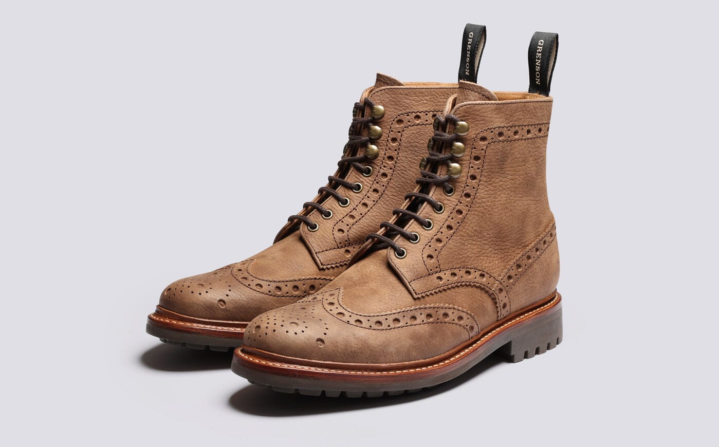 Fred Mens Brogue Boots in Pecan Natural Grain Grenson