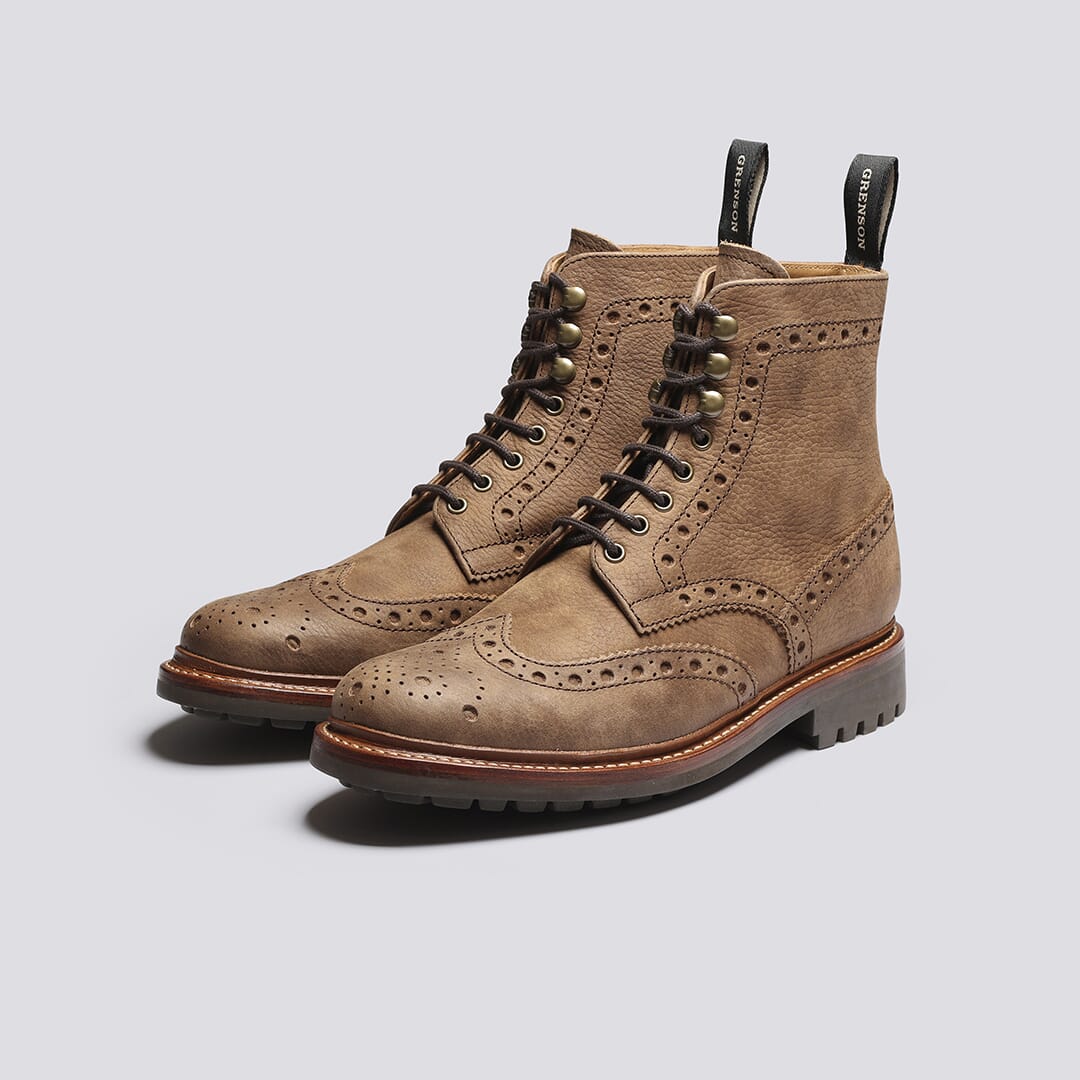 Fred Mens Brogue Boots in Pecan Natural Grain Grenson